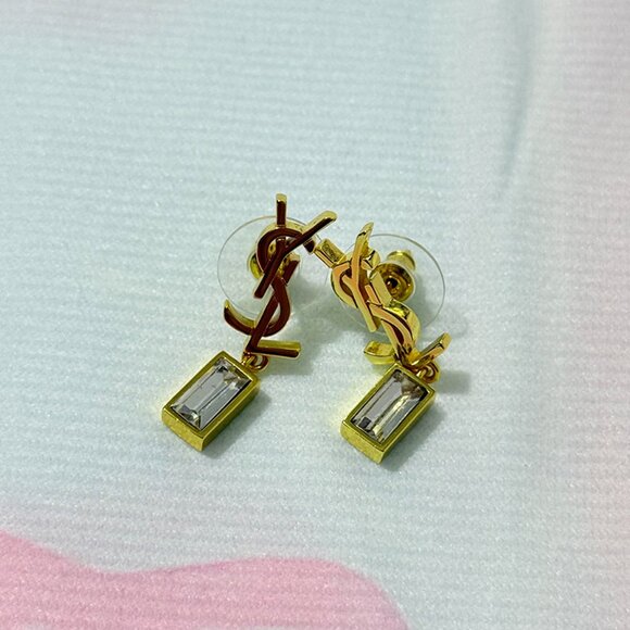 Yves Saint Laurent Gold-Tone Letter Earrings - Picture 2 of 5